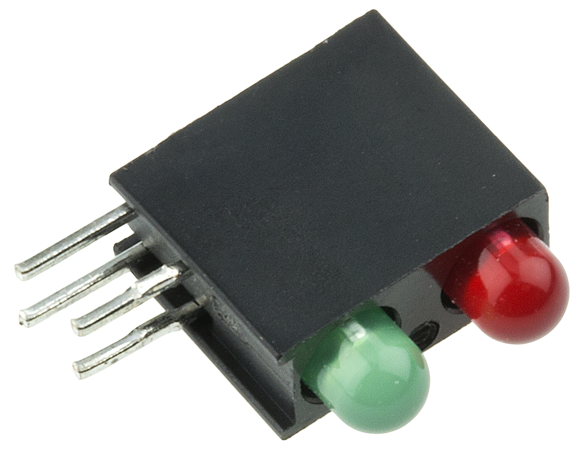 Dialight 553-0112F Green, Red Right Angle PCB LED Indicator, 2 LEDs 5 mm (T-1 3/4) 3 V
