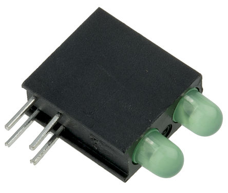 Dialight Green Right Angle PCB LED Indicator, 2 LEDs 3 mm (T-1) 2.1 V