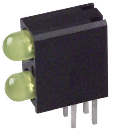 Dialight Yellow Right Angle PCB LED Indicator, 2 LEDs 5 mm (T-1 3/4) 2.8 V