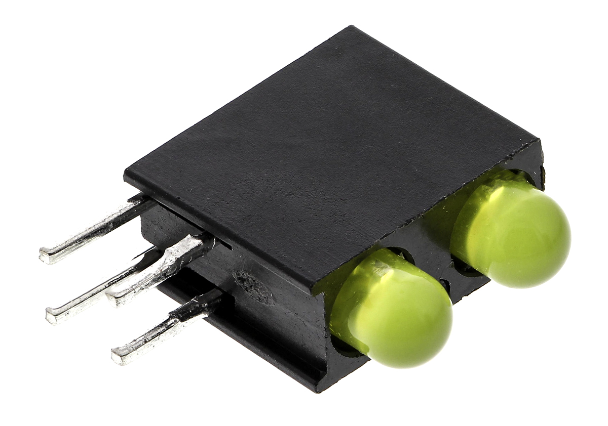 Dialight 553-0133F Yellow Right Angle PCB LED Indicator, 2 LEDs 5 mm (T-1 3/4) 3 V