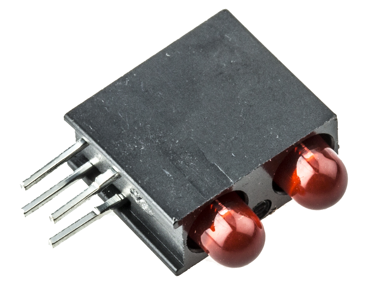 Dialight Red Right Angle PCB LED Indicator, 2 LEDs 5 mm (T-1 3/4) 2.2 V