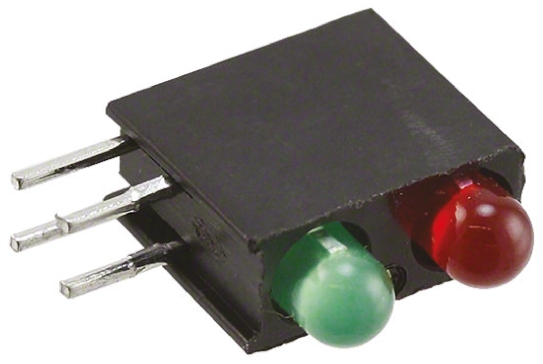 Dialight Green, Red Right Angle PCB LED Indicator, 2 LEDs 5 mm (T-1 3/4) 2.2 V