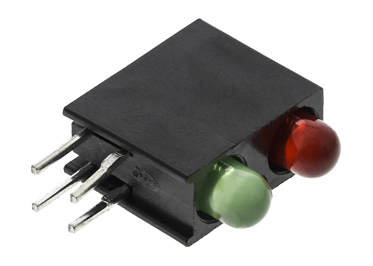 Dialight Green, Red Right Angle PCB LED Indicator, 2 LEDs 5 mm (T-1 3/4) 2.2 V