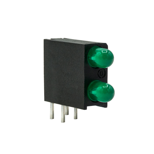 Dialight Green Right Angle PCB LED Indicator, 2 LEDs 5 mm (T-1 3/4) 2.2 V
