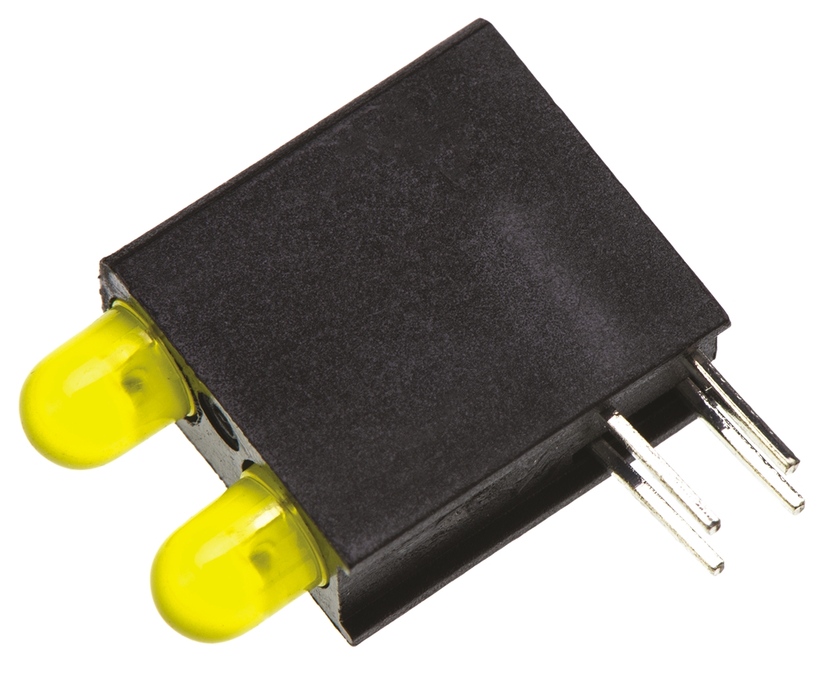Dialight 553-0233-200F Yellow Right Angle PCB LED Indicator, 2 LEDs 5 mm (T-1 3/4) 2.4 V