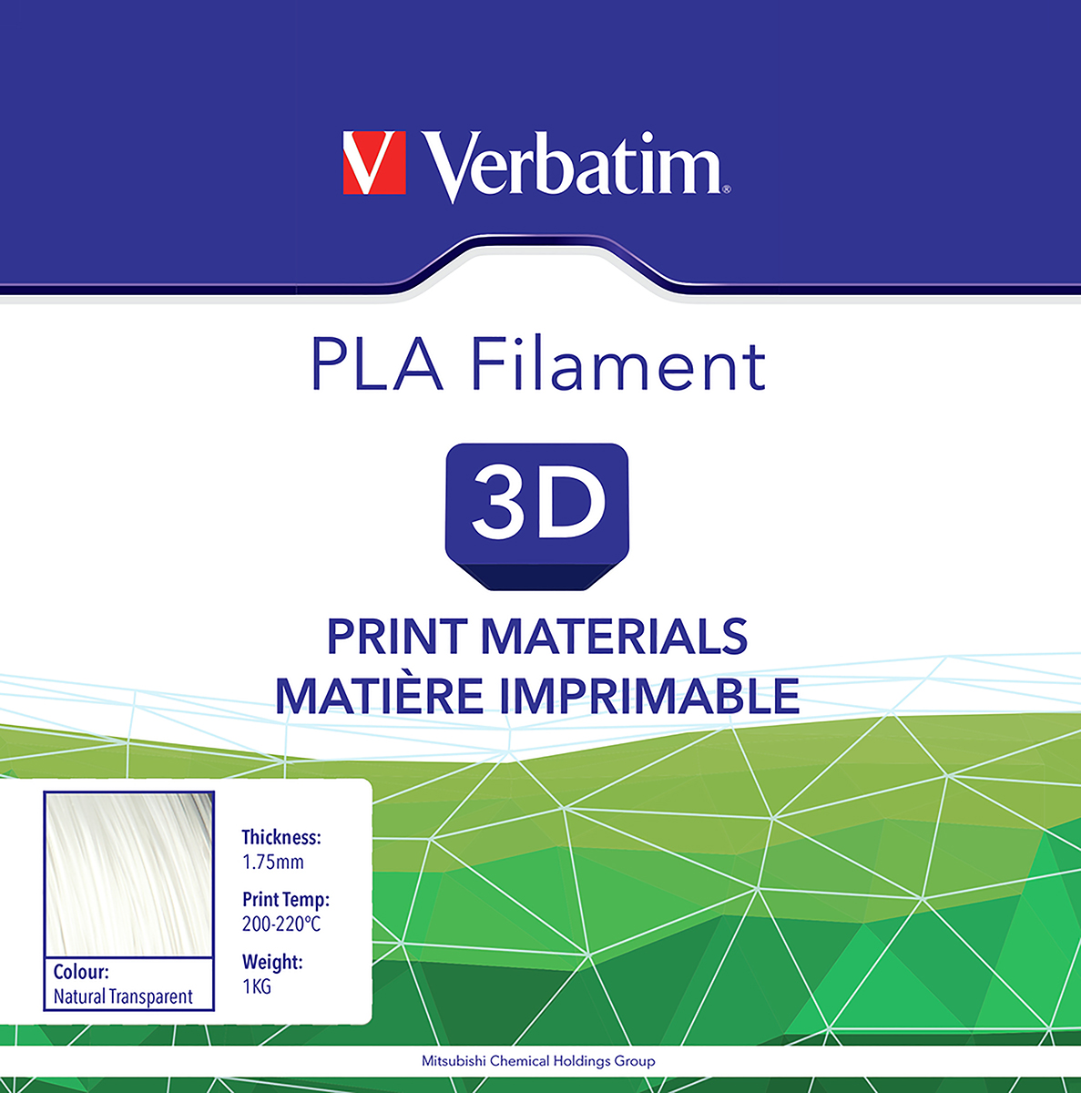 55317 Verbatim 1.75 mm Transparent PLA 3D Printer Filament, 1 kg