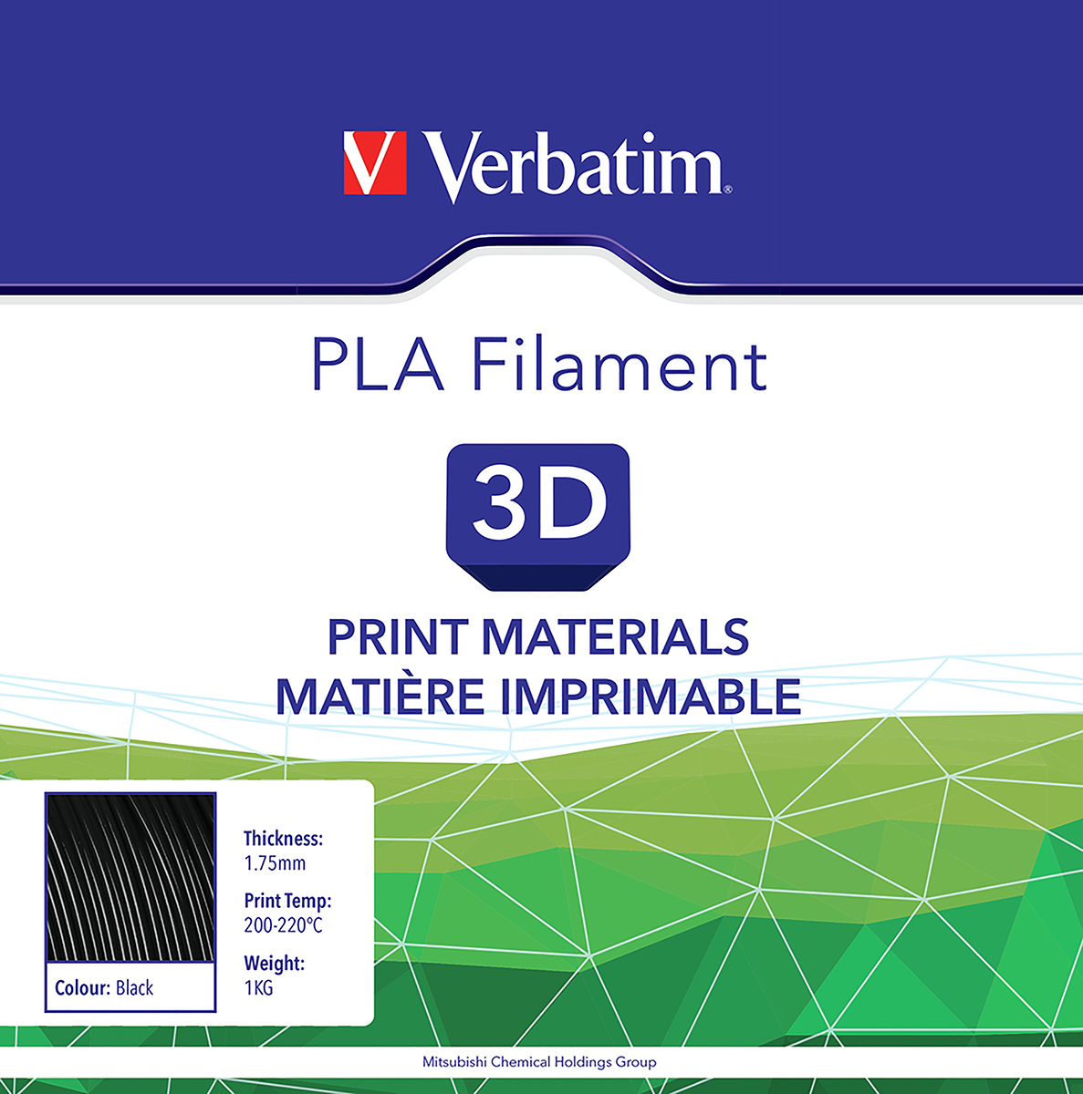 55318 Verbatim 1.75 mm Black PLA 3D Printer Filament, 1 kg