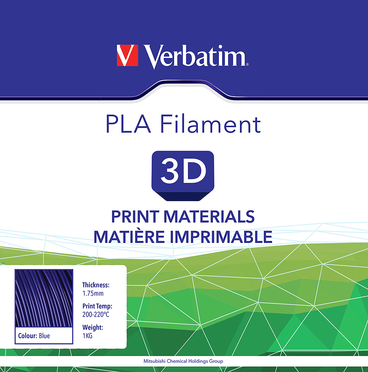 55322 Verbatim 1.75 mm Blue PLA 3D Printer Filament, 1 kg