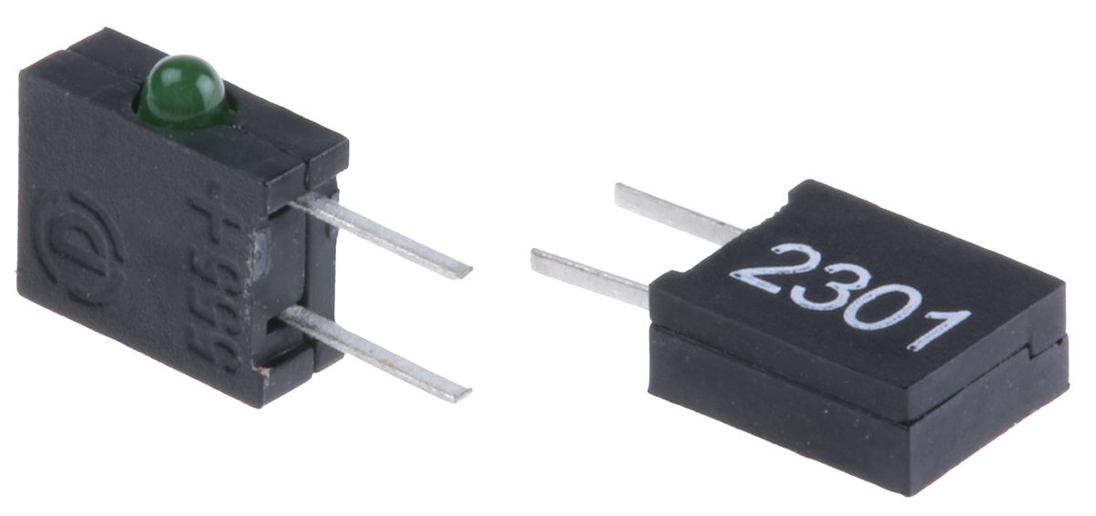 Dialight 555-2301F Green Right Angle PCB LED Indicator, 1 LEDs 5 mm (T-1 3/4) 3 V