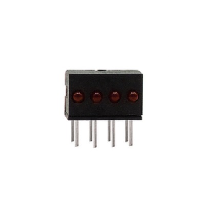 Dialight Red Right Angle PCB LED Indicator, 4 LEDs 5 mm (T-1 3/4) 2 V