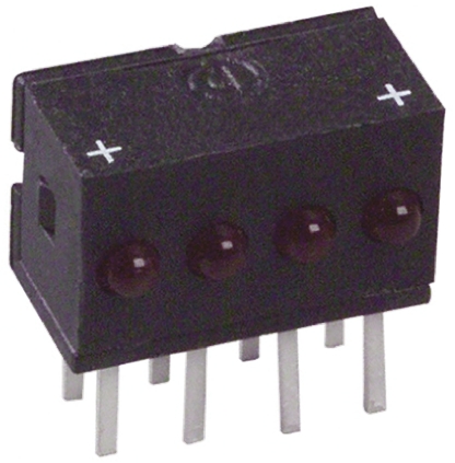 555-4001f Dialight Red Right Angle PCB LED Indicator, 4 LEDs 5 mm (T-1 3/4) 2 V