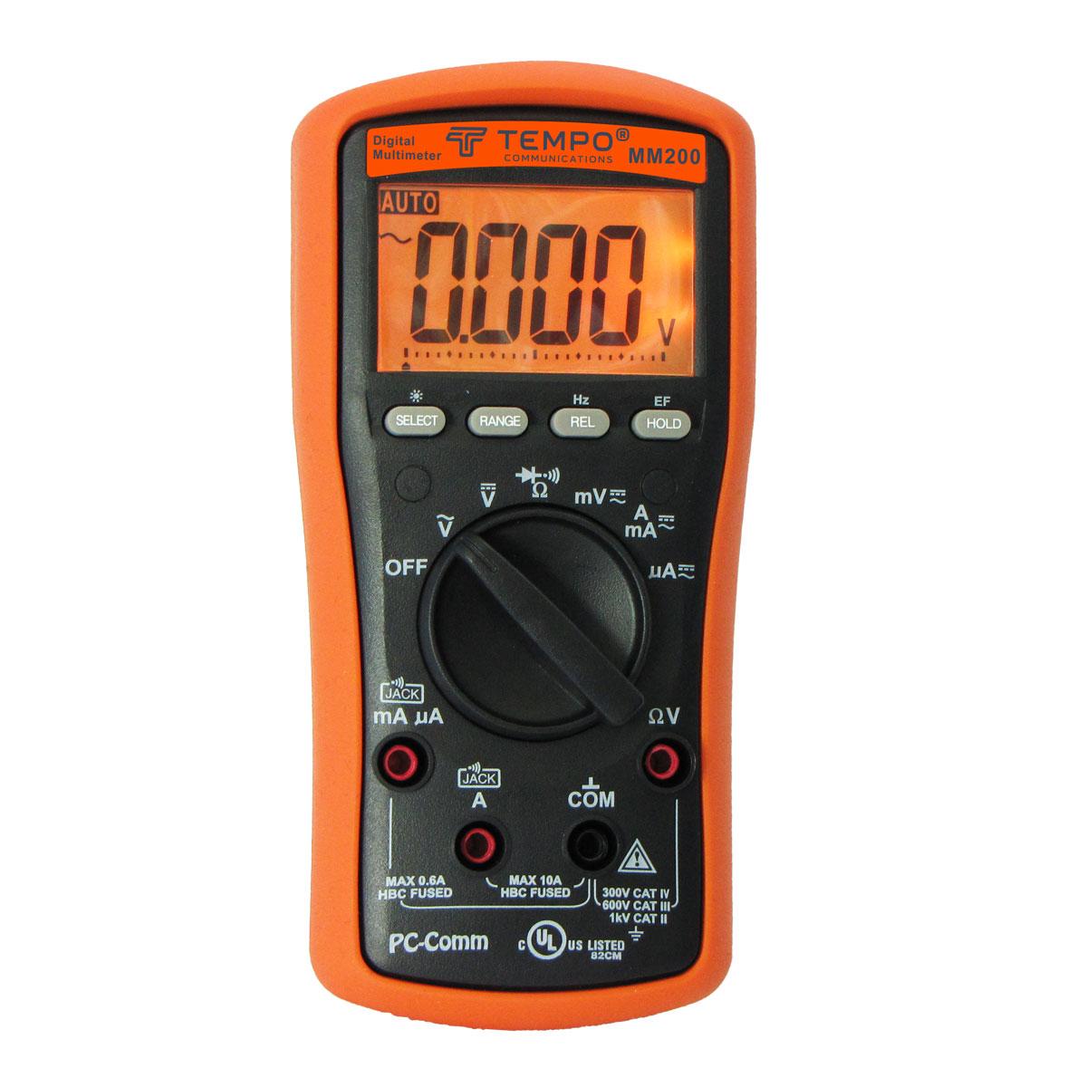 Tempo MM200 Handheld Digital Multimeter, 10 A ac, 6 mA dc, 1 kV ac