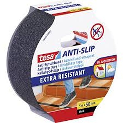 Tesa Extra Resistant 55588-00000-11 Black 5 m Self-Adhesive Anti-Slip Hazard Tape, 50mm x 50 mm Thickness