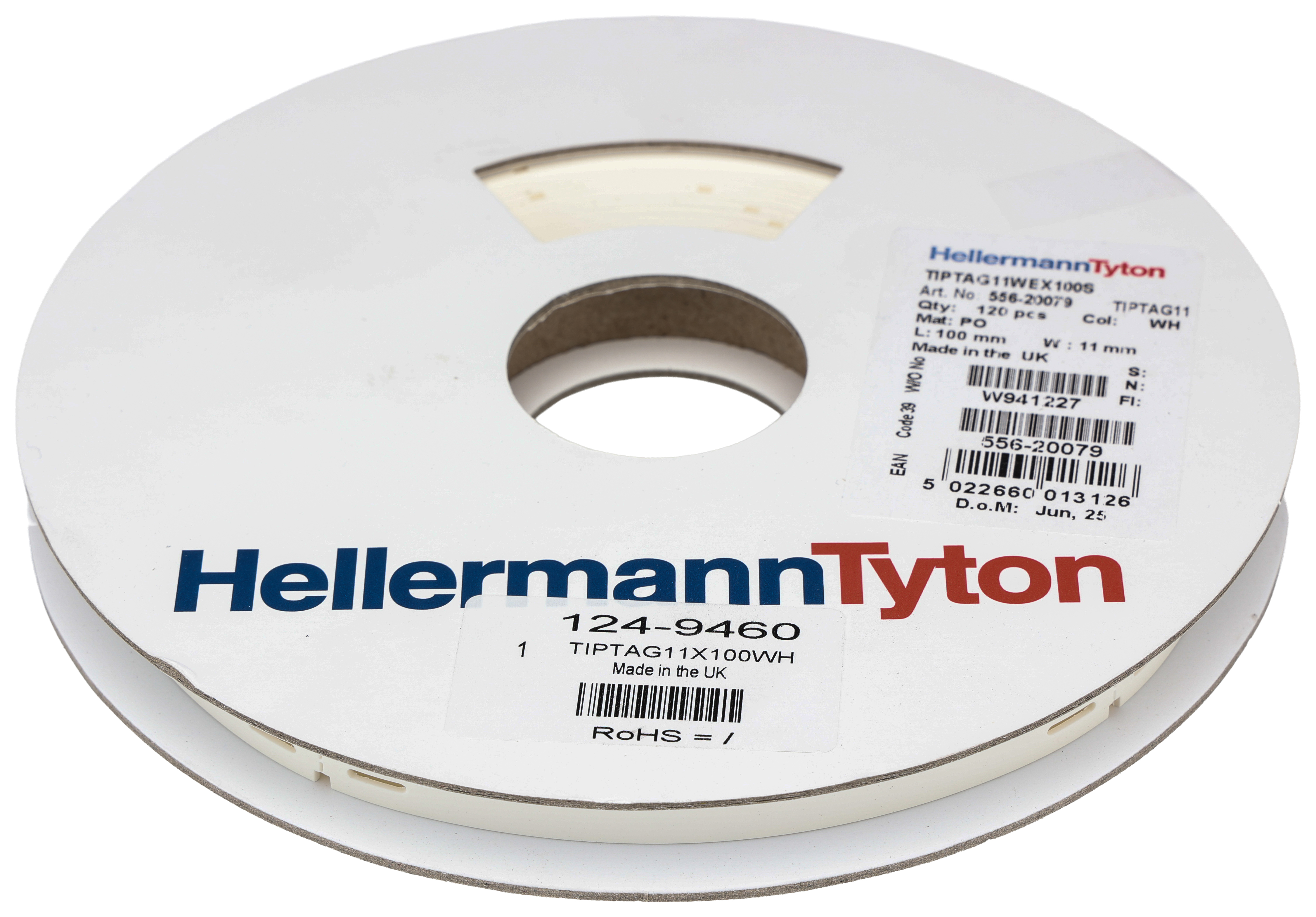 HellermannTyton White Black Print Cable Labels, 100 mm Width, 120 Per Pack Qty, 100 mm