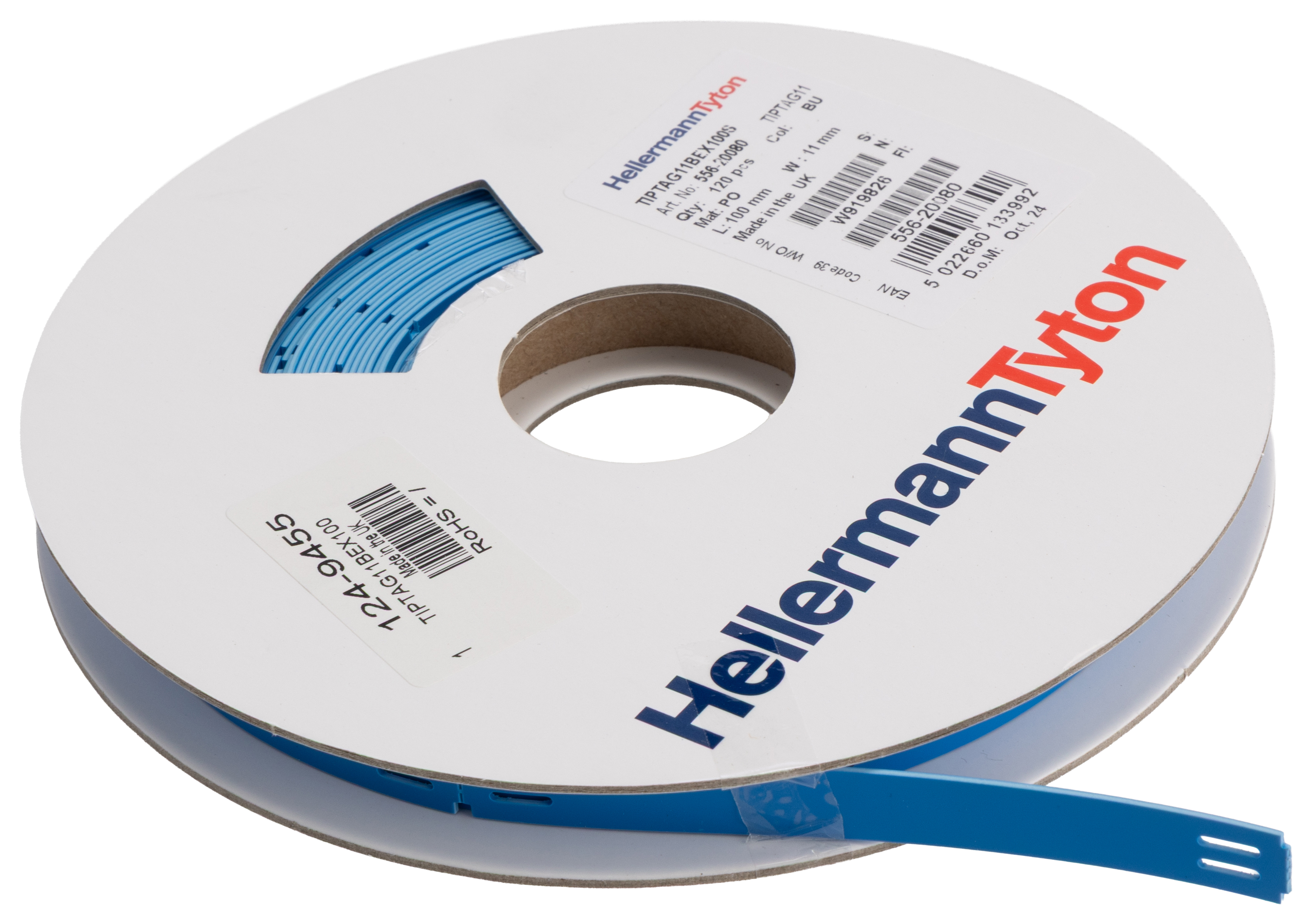 HellermannTyton Blue Black Print Cable Labels, 100 mm Width, 120 Per Pack Qty, 100 mm