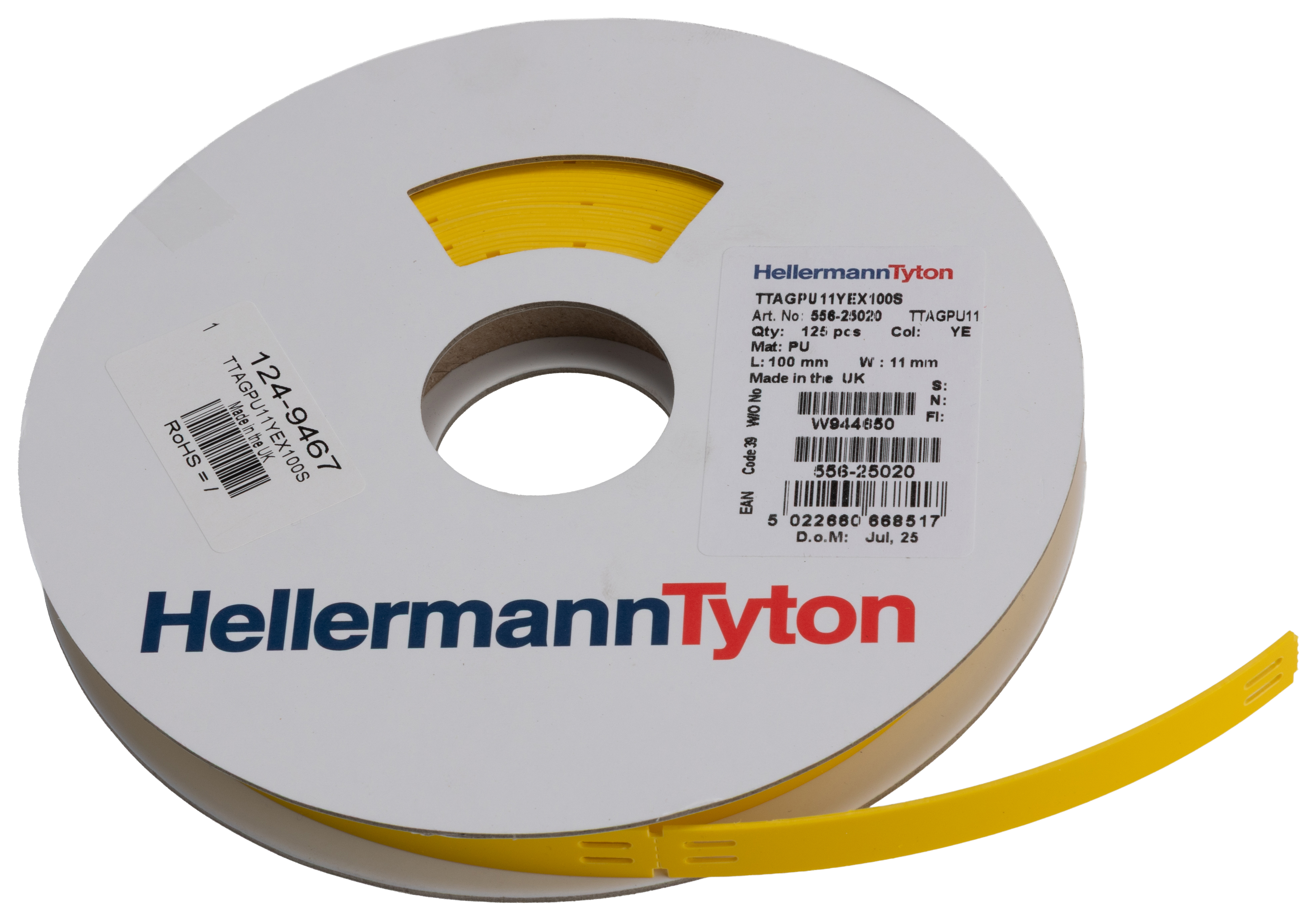 HellermannTyton Yellow Black Print Cable Labels, 100 mm Width, 125 Per Pack Qty, 100 mm