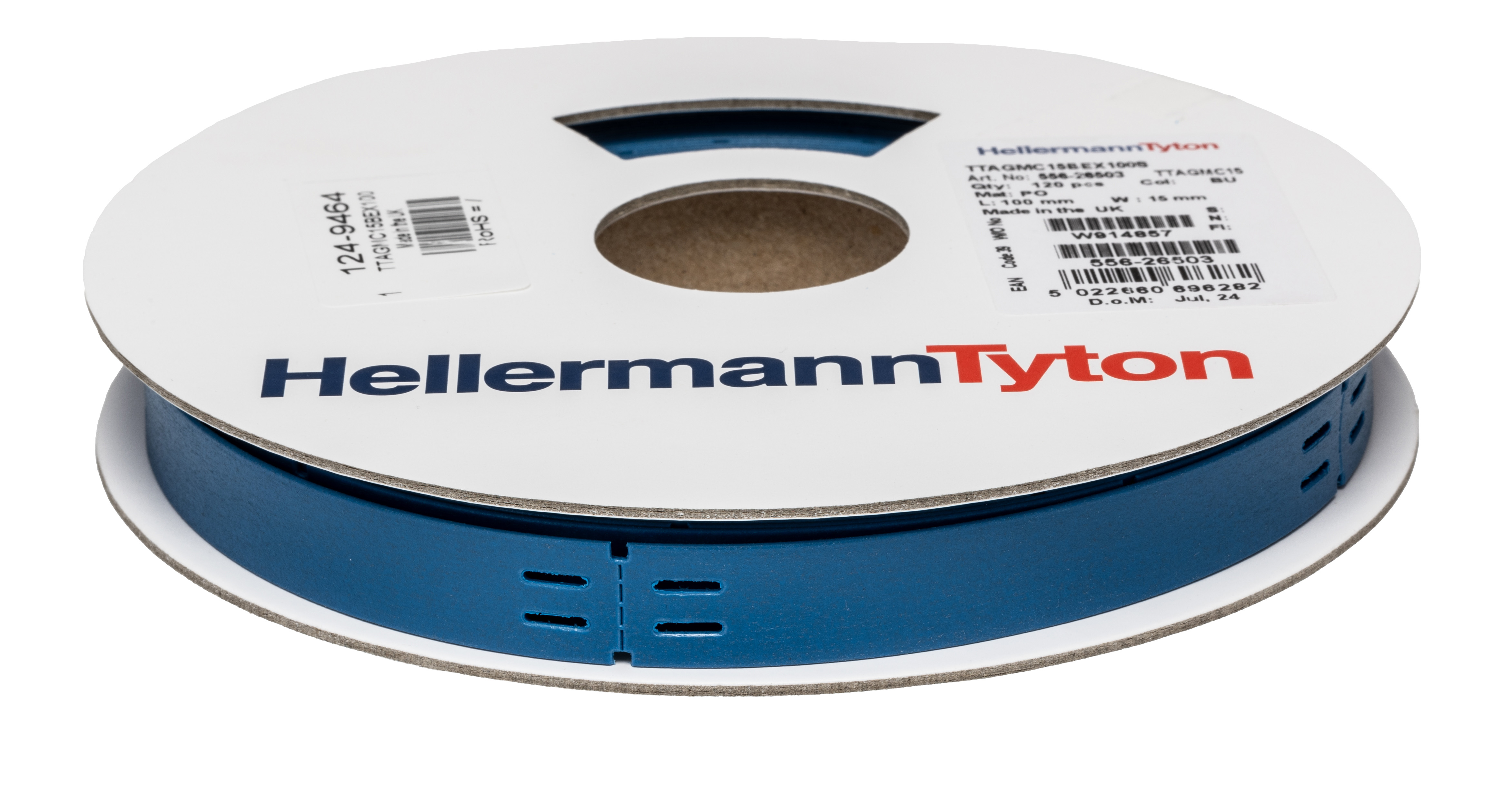 HellermannTyton Blue White Print Cable Labels, 100 mm Width, 120 Per Pack Qty, 100 mm