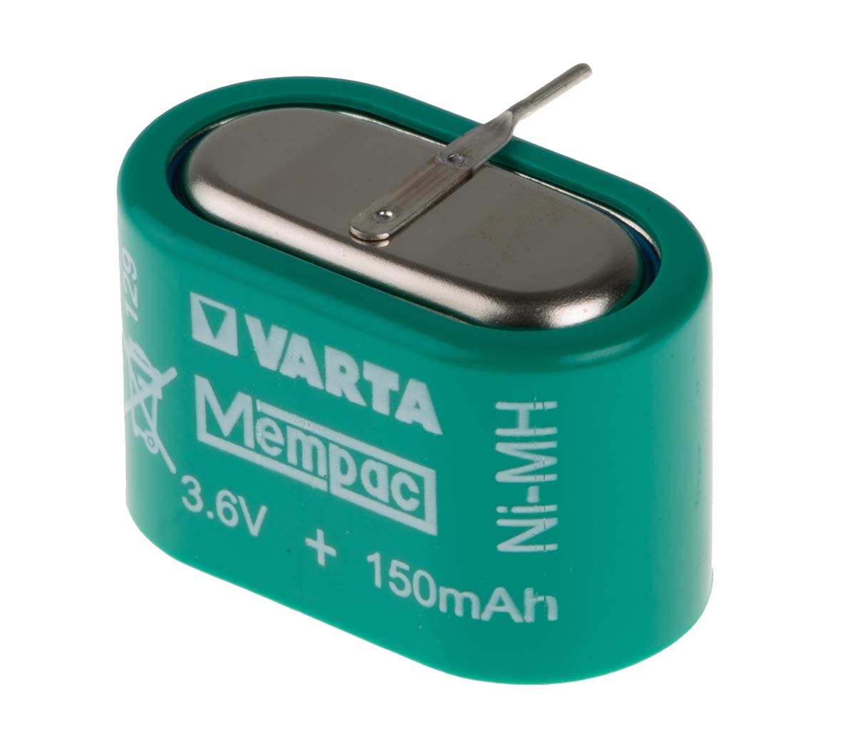 55615603940 Varta 3.6 V Nickel Metal Hydride Button Rechargeable Battery, 150 mAh