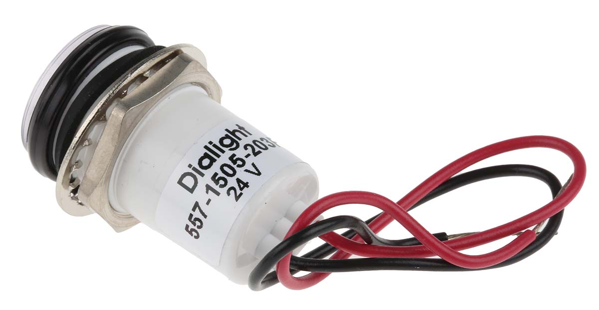 557-1505-203f Dialight 557 Series, Red Panel Mount Indicator, Lead Wire Termination 24V dc, 17.5 mm