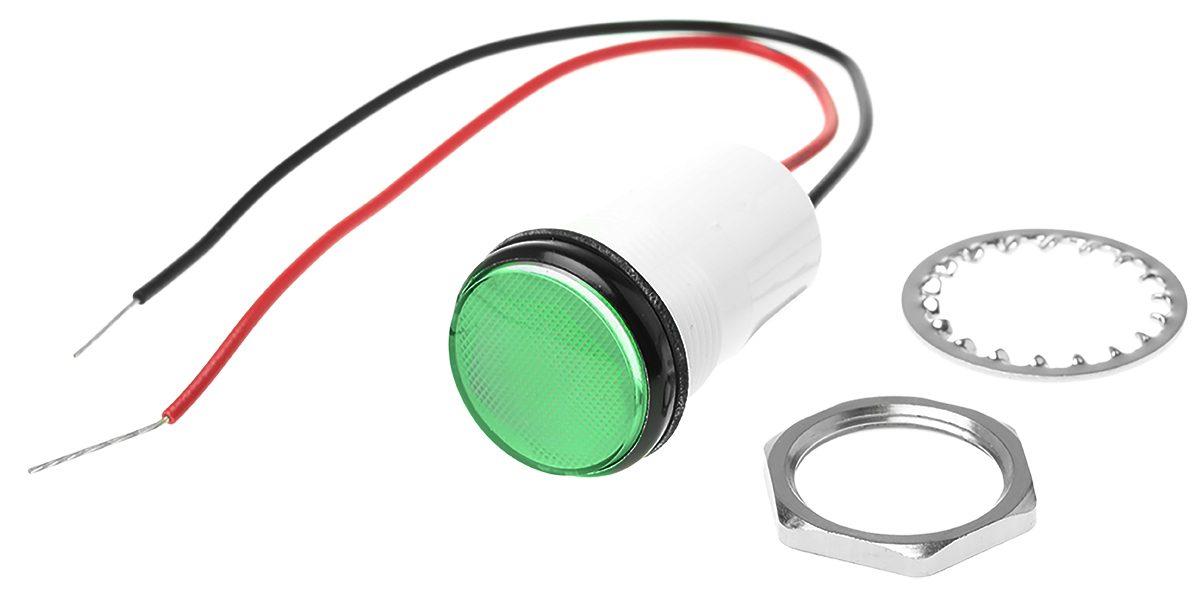 Dialight 557 Series, Green Panel Mount Indicator, Lead Wire Termination 24V dc, 17.5 mm