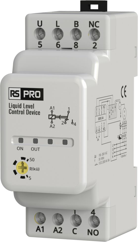 RS PRO SSRC-04 Series Level Controller -, DIN Rail 1 230V ac-Rated 1 CO/1 NO