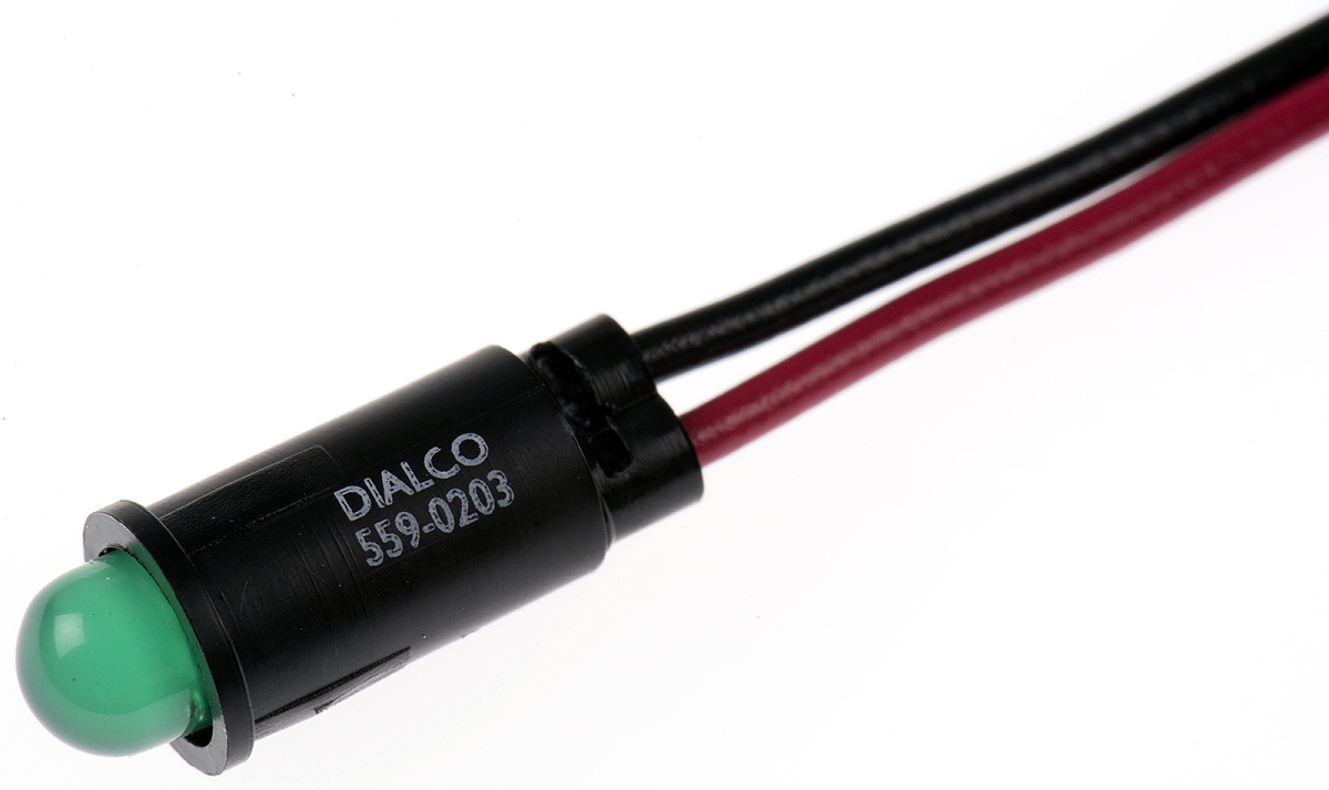 Dialight 559 Series, Green Panel Mount Indicator, Lead Wire Termination 12V dc, 6.4 mm