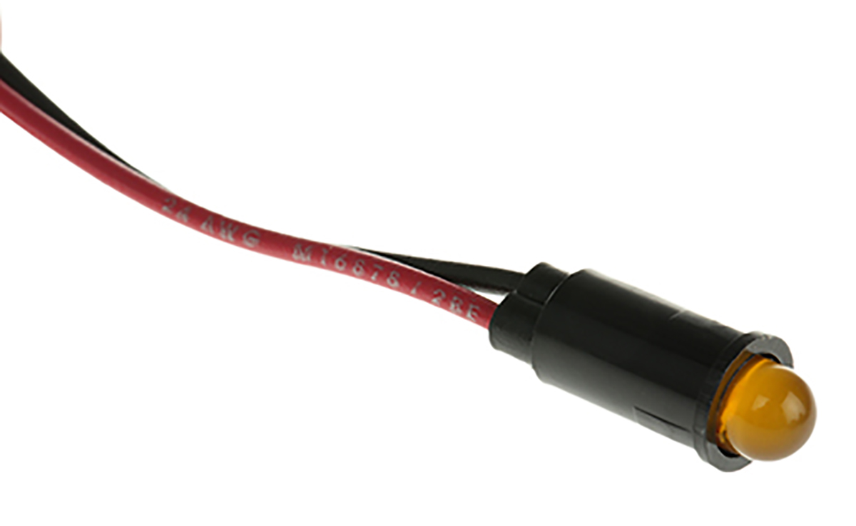 559-0303-007f Dialight 559 Series, Yellow Panel Mount Indicator, Lead Wire Termination 12V dc, 6.4 mm