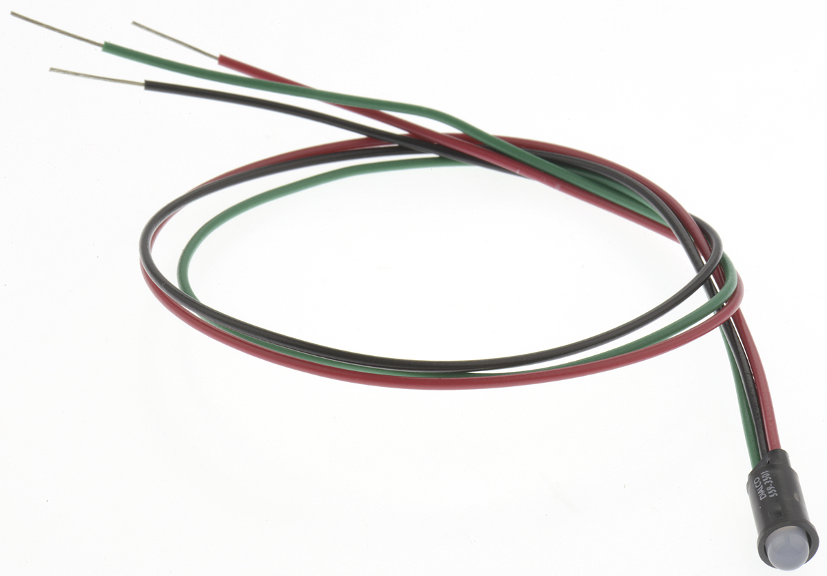 Dialight 559 Series, Red, Green Panel Mount Indicator, Lead Wire Termination 2.2V dc, 6.4 mm