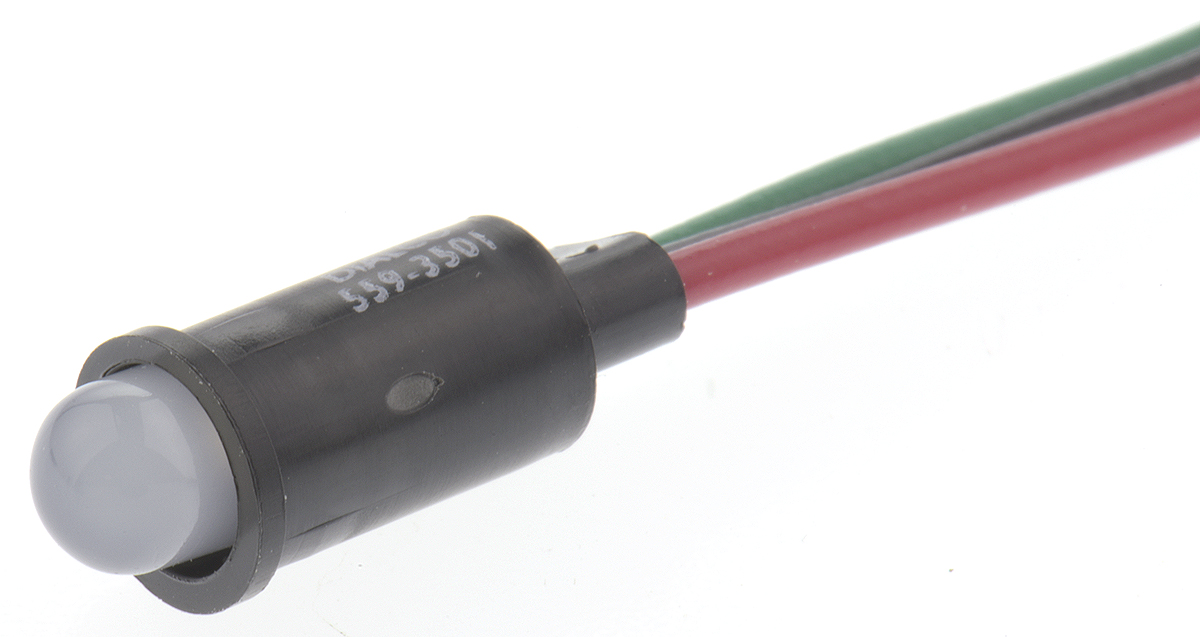 559-3501-007f Dialight 559 Series, Red, Green Panel Mount Indicator, Lead Wire Termination 2.2V dc, 6.4 mm