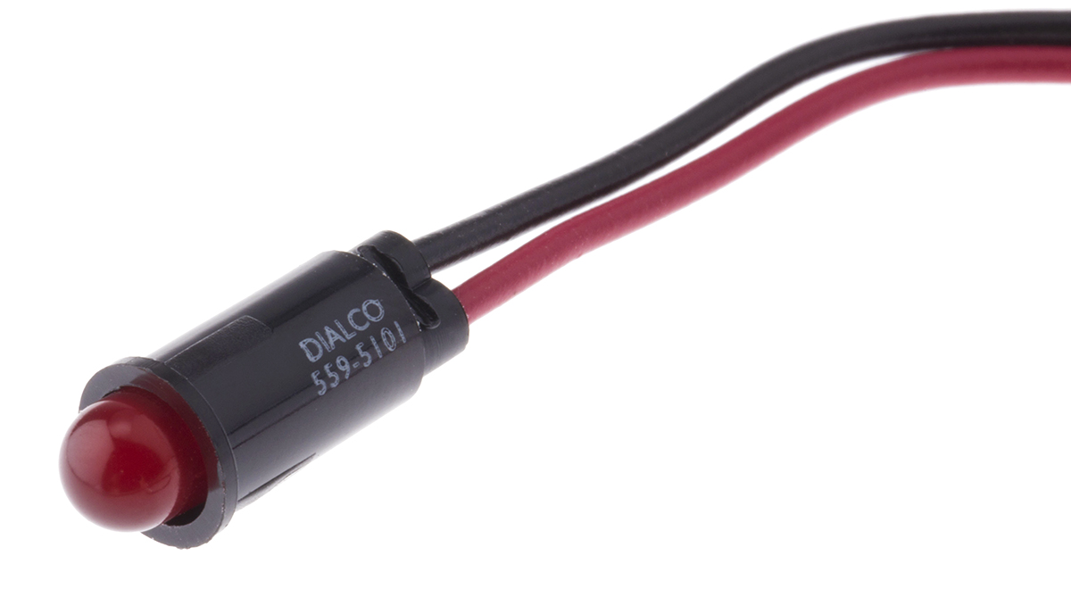 Dialight 559 Series, Red Panel Mount Indicator, Lead Wire Termination 2.1V, 6.4 mm
