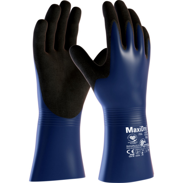 ATG MaxiDry Plus Black, Blue Nylon Work Gloves, Size 7, NBR Coating