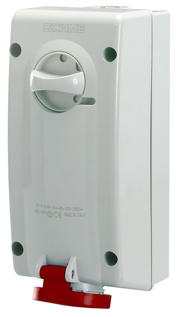 Scame Straight Switchable IP44 Industrial Interlock Socket 3+N+E, Earthing Position 6h, 16A, 415V