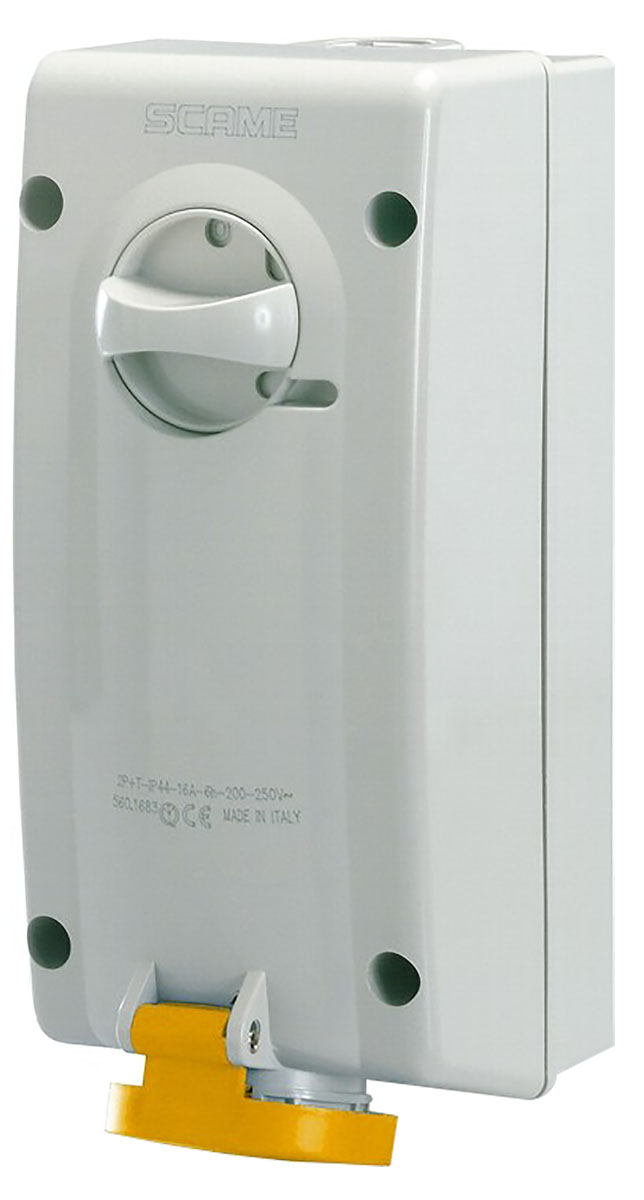 Scame Straight Switchable IP44 Industrial Interlock Socket 2+E, Earthing Position 4h, 32A, 130V
