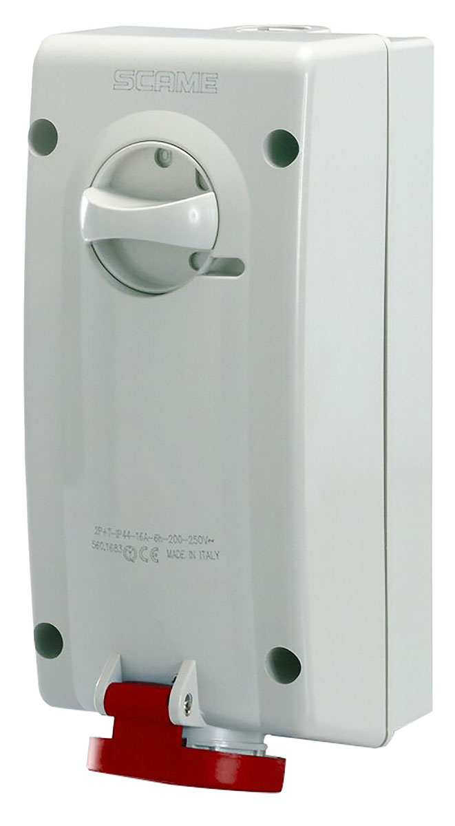 Scame Straight Switchable IP44 Industrial Interlock Socket 3+N+E, Earthing Position 6h, 32A, 415V