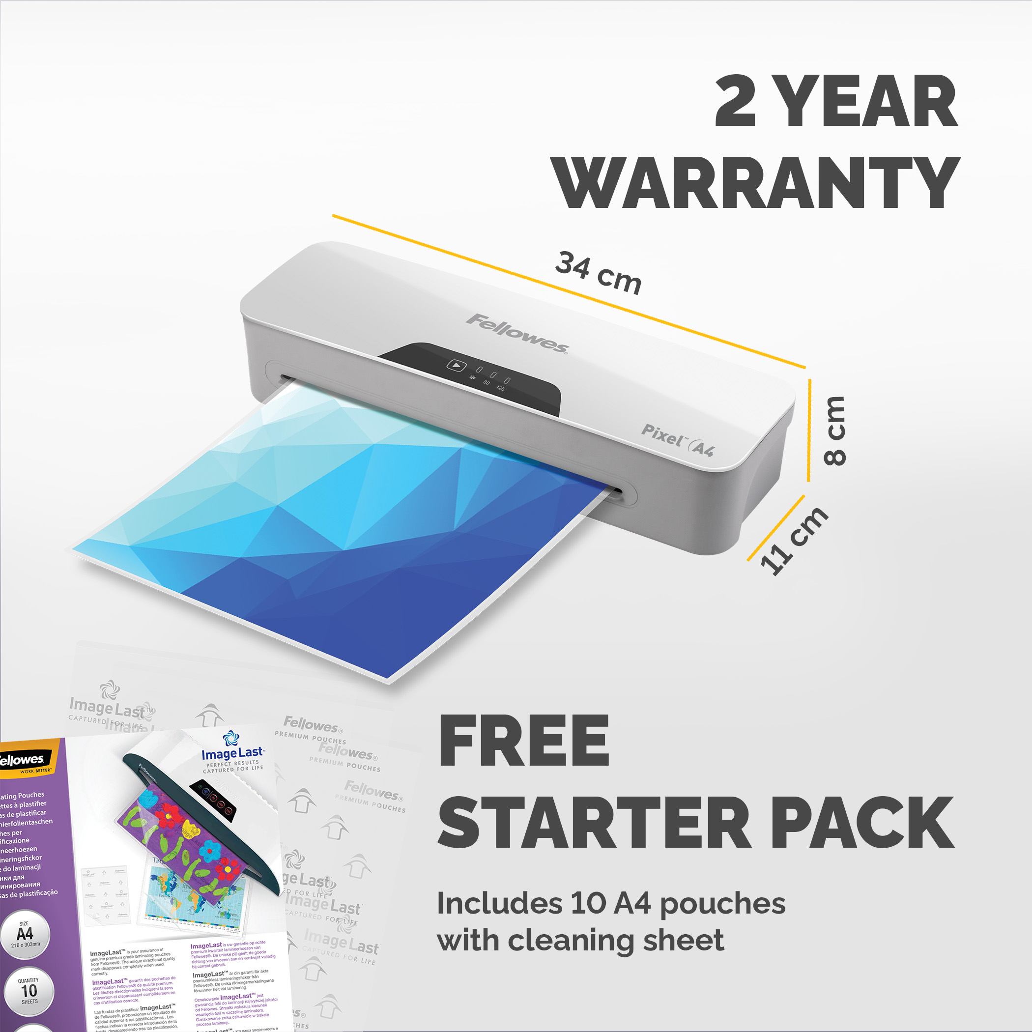 5601501 Fellowes Pixel A4 Hot A4 Laminator White, Grey