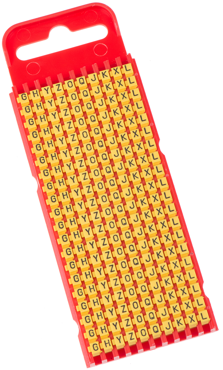 HellermannTyton WIC1 Snap-On Cable Marker, Black, Pre-printed "H, J, K, L, X, O, Q, Y, G, Z", 2.8 mm Cable Yellow, 2 mm