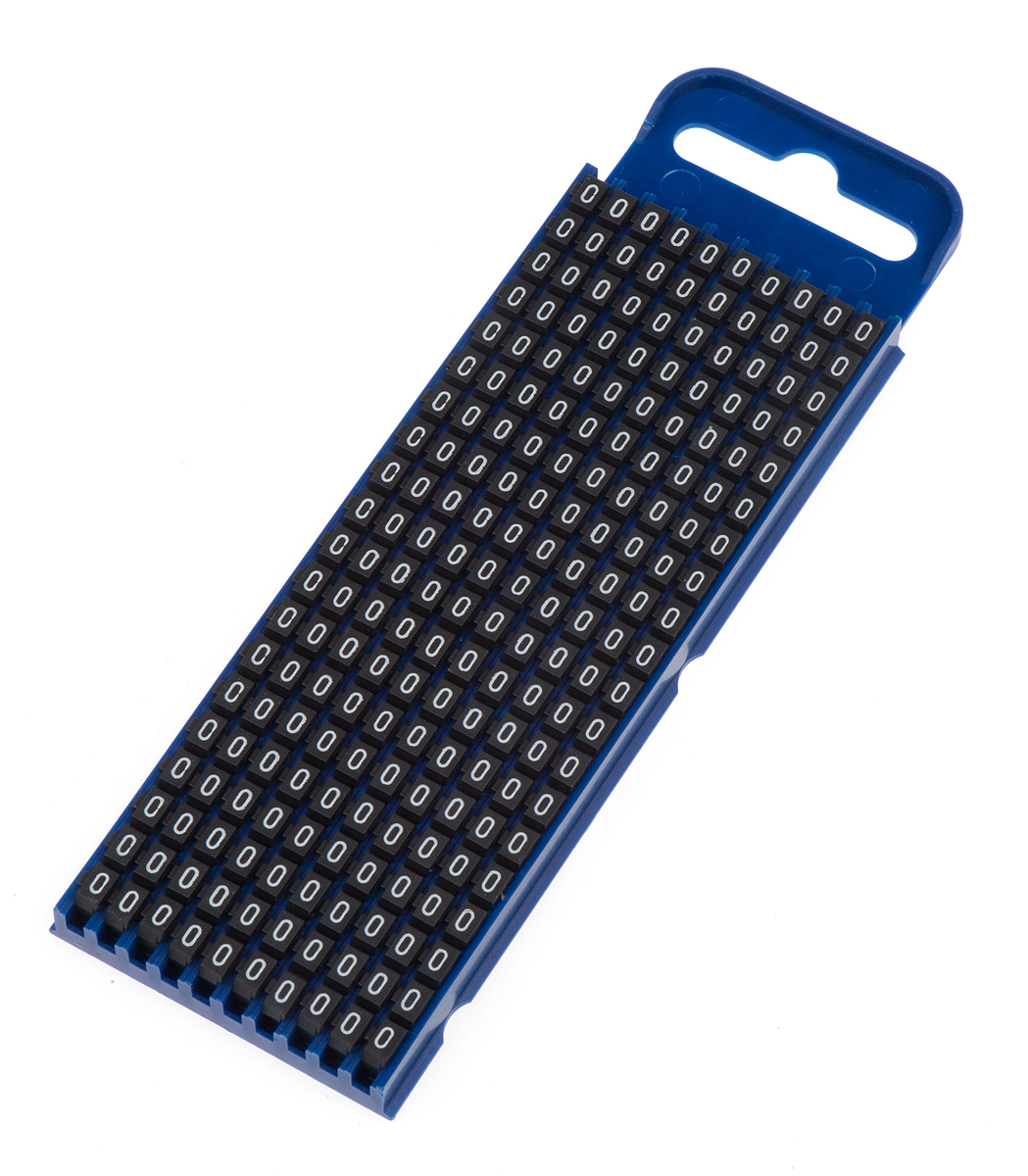 HellermannTyton WIC2 Snap-On Cable Marker, White, Pre-printed "0", 3.8 mm Cable Black, 2.8 mm Cable, 561-02600