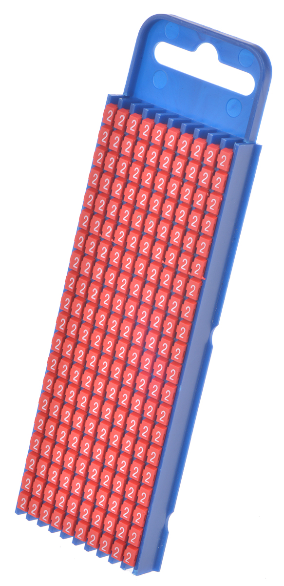 HellermannTyton WIC2 Snap-On Cable Marker, White, Pre-printed "2", 3.8 mm Cable Red, 2.8 mm Cable, 561-02622
