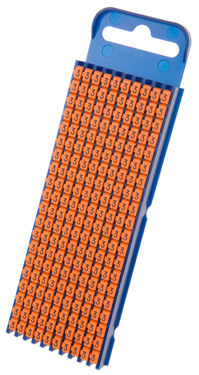 HellermannTyton WIC2 Snap-On Cable Marker, White, Pre-printed "3", 3.8 mm Cable Orange, 2.8 mm Cable, 561-02633