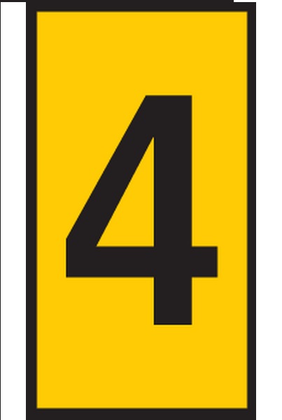 HellermannTyton WIC2 Snap-On Cable Marker, Black, Pre-printed "4", 3.8 mm Cable Yellow, 2.8 mm Cable, 561-02644