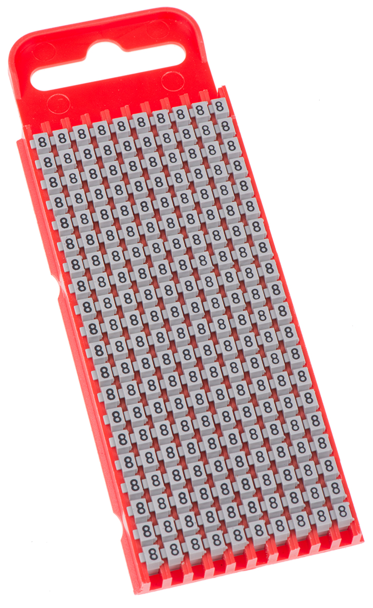 HellermannTyton WIC2 Snap-On Cable Marker, Black, Pre-printed "8", 3.8 mm Cable Grey, 2.8 mm Cable, 561-05028
