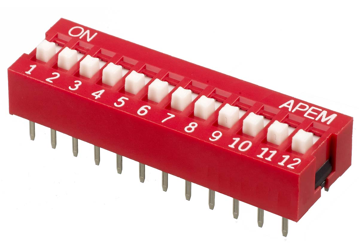 APEM 12 Way Through Hole DIP Switch SPST, Raised Actuator