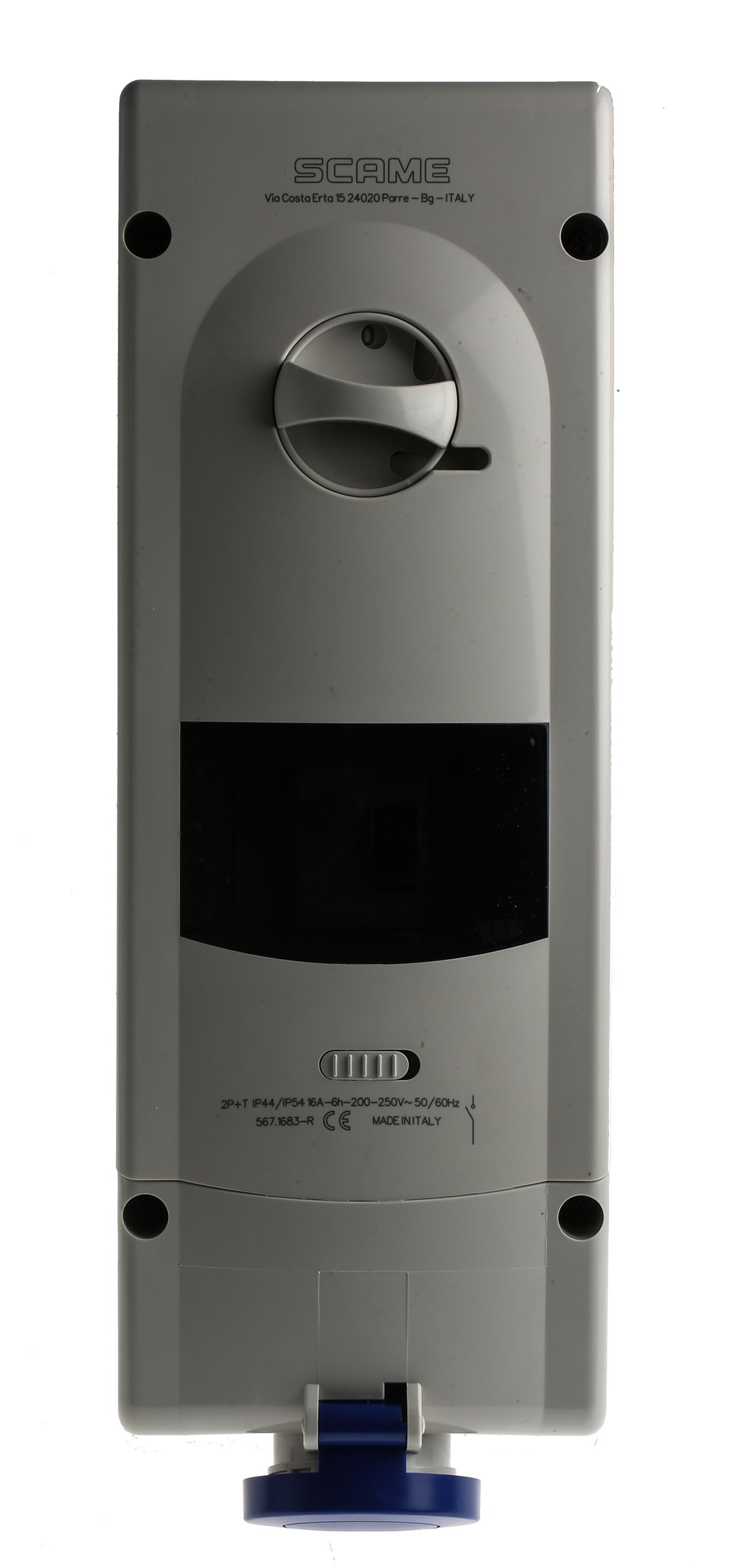 Scame Straight Switchable IP44 Industrial Interlock Socket 2+E, Earthing Position 6h, 16A, 230V