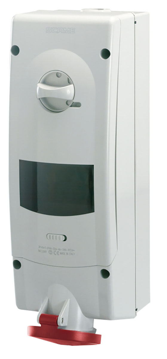 Scame Straight Switchable IP44 Industrial Interlock Socket 3+E, Earthing Position 6h, 16A, 400V