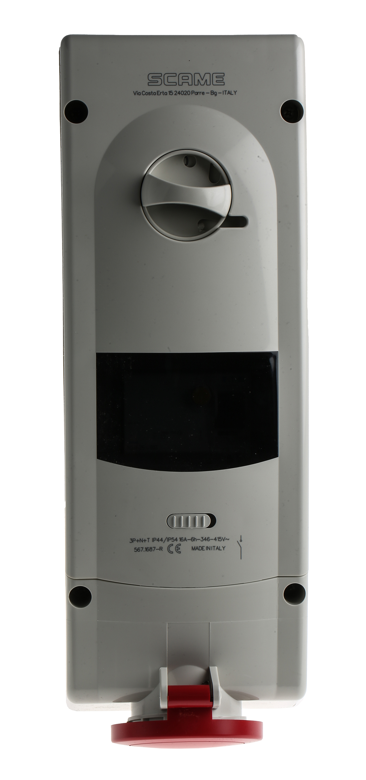 Scame Straight Switchable IP44 Industrial Interlock Socket 3+N+E, Earthing Position 6h, 16A, 400V