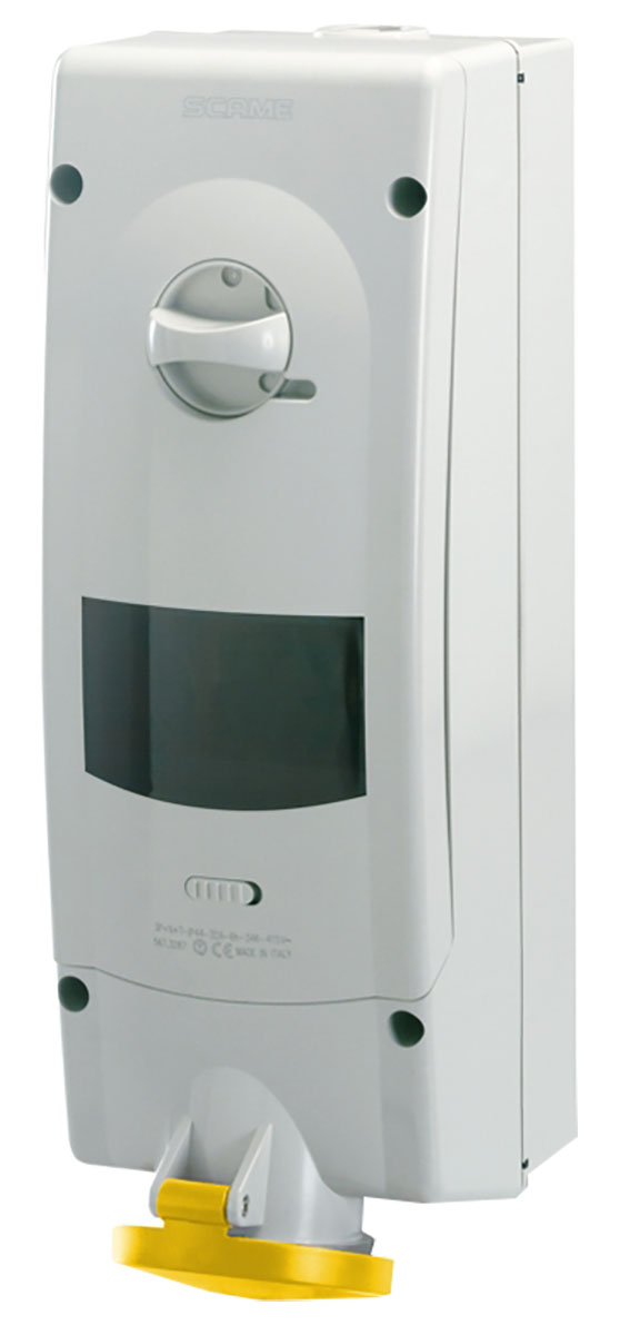 Scame Straight Switchable IP44 Industrial Interlock Socket 2+E, Earthing Position 4h, 32A, 110V