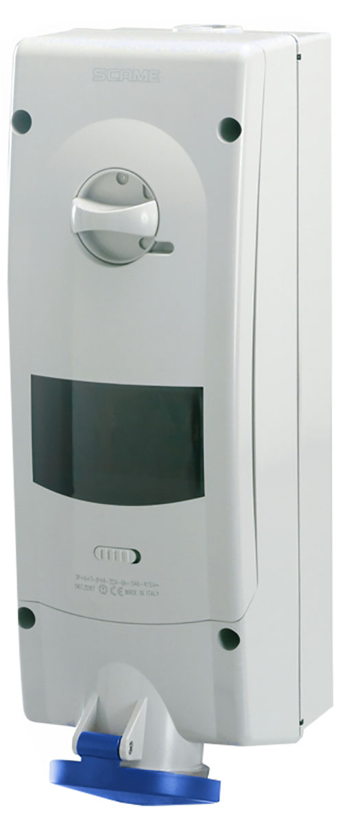 Scame Straight Switchable IP44 Industrial Interlock Socket 2+E, Earthing Position 6h, 32A, 230V