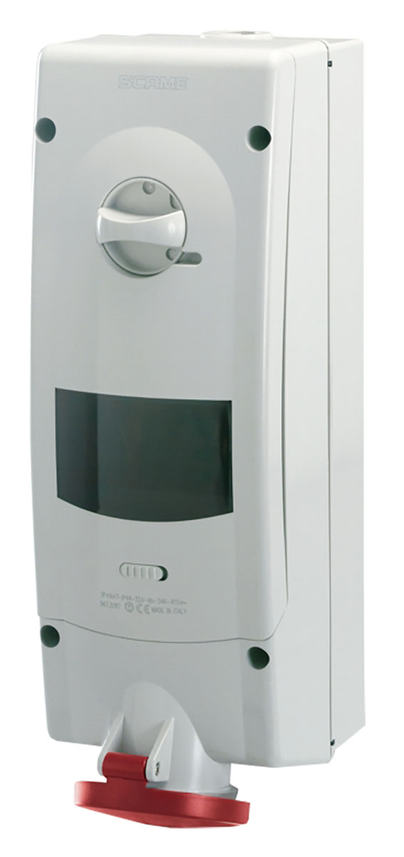 Scame Straight Switchable IP44 Industrial Interlock Socket 3+E, Earthing Position 6h, 32A, 400V
