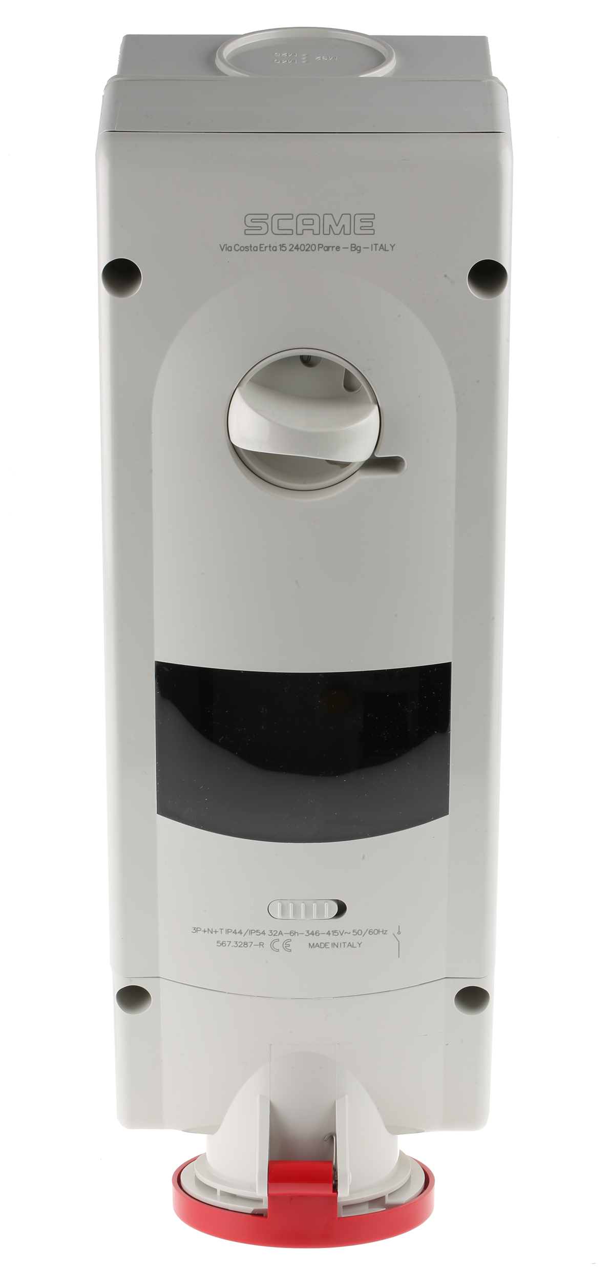 Scame Straight Switchable IP44 Industrial Interlock Socket 3+N+E, Earthing Position 6h, 32A, 400V