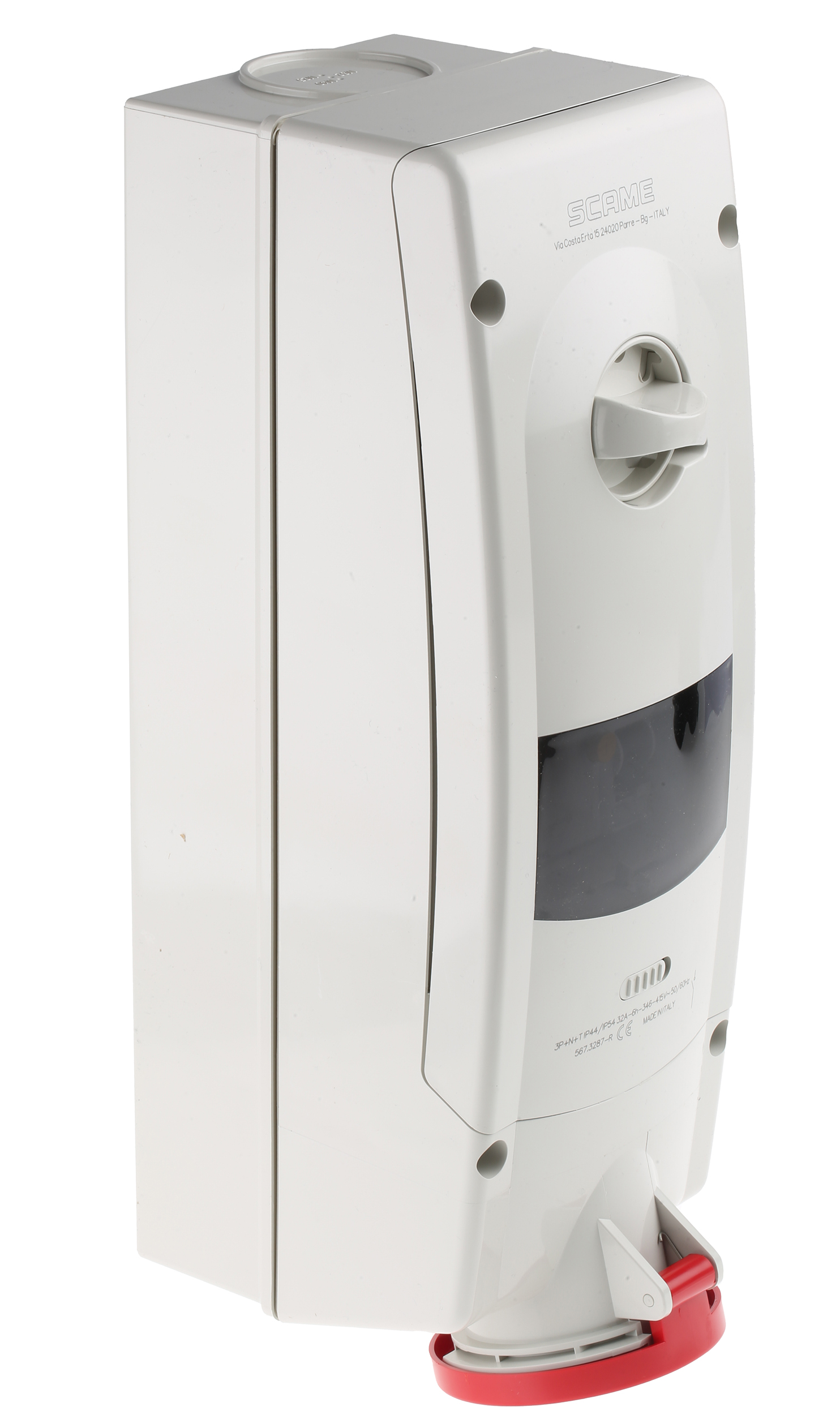 5673287-r Scame Straight Switchable IP44 Industrial Interlock Socket 3+N+E, Earthing Position 6h, 32A, 400V